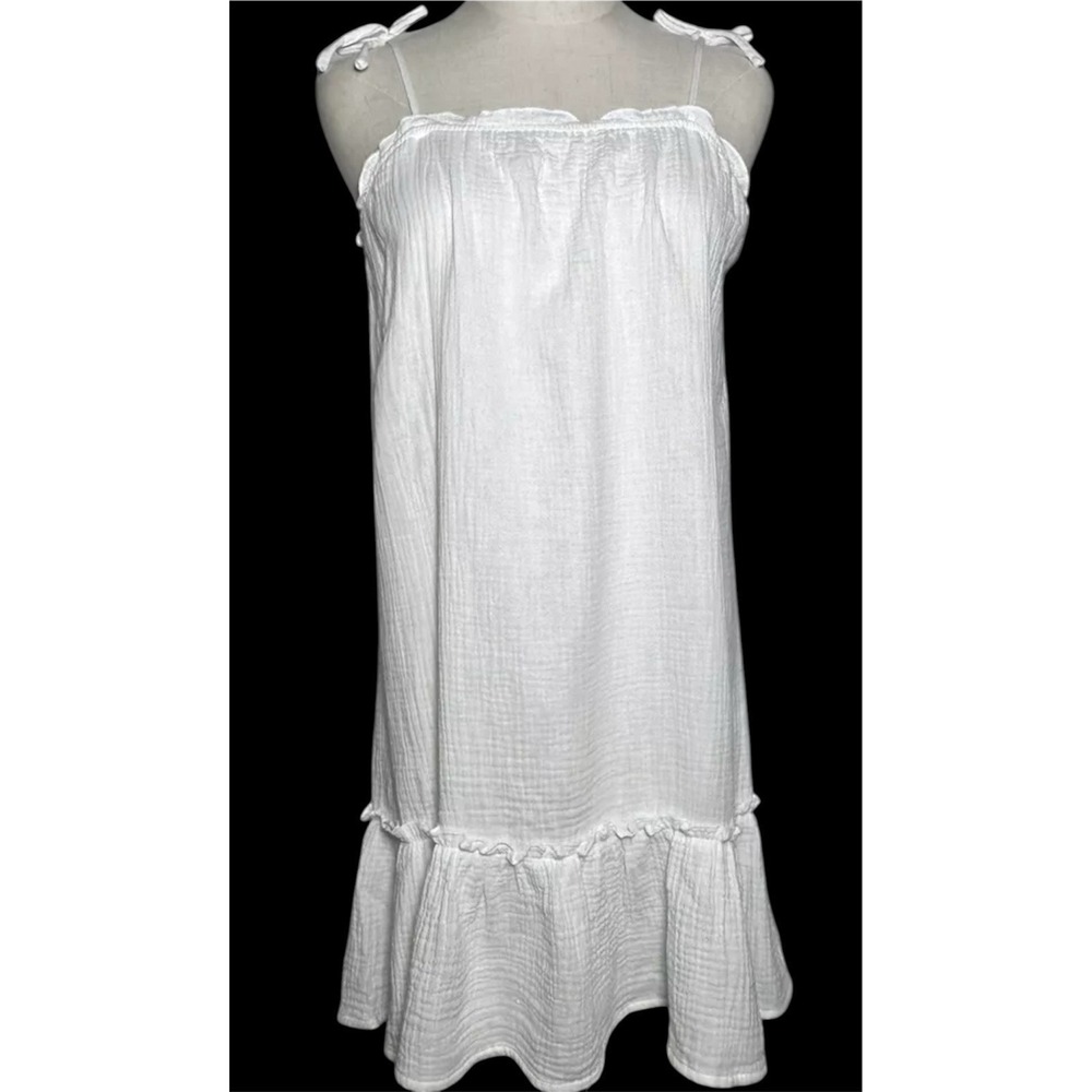 Gianni Bini GB Girl Sundress Cover Up LARGE 100% Cotton Gauze White Tie Shoulder